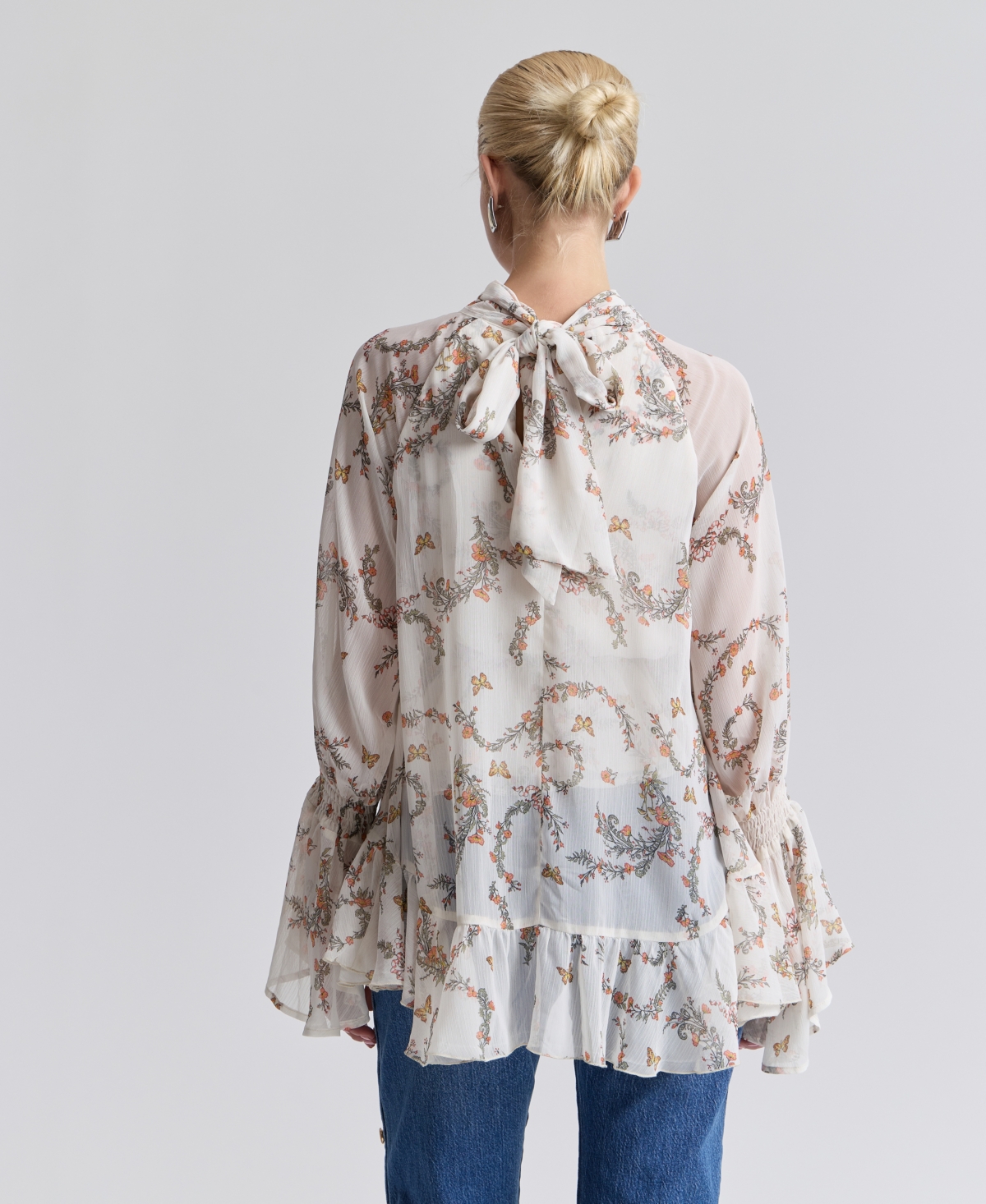 Avec Les Filles Women's Floral High-Neck Puff-Sleeve Top