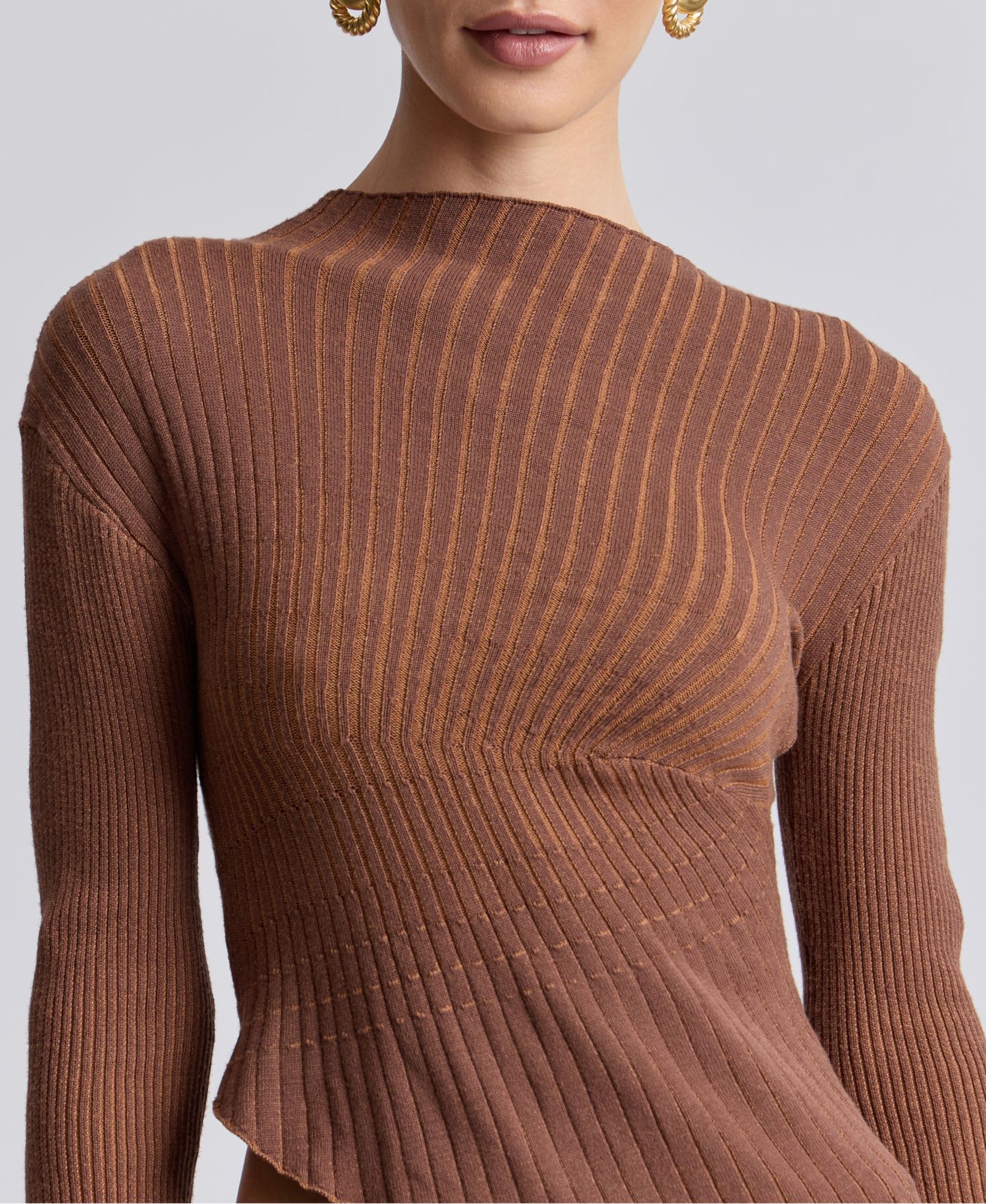 Женский свитер Avec Les Filles Long-Sleeve Radial Rib, цвет: Коньячный разноцветный — фото 4