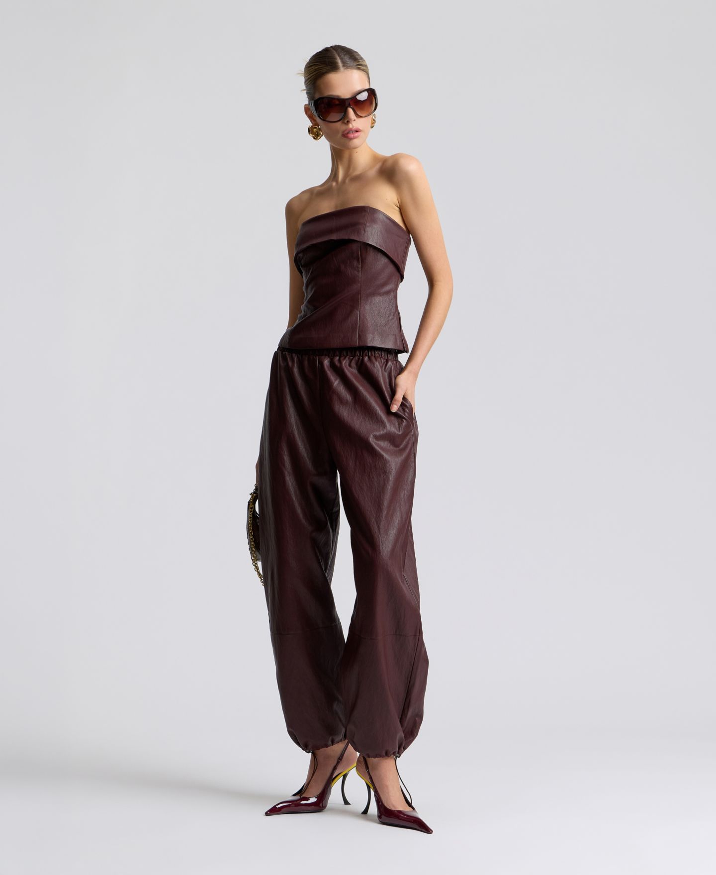 Женский топ Avec Les Filles Faux Leather Sleeveless Tube Top, цвет: Бордо — фото 6