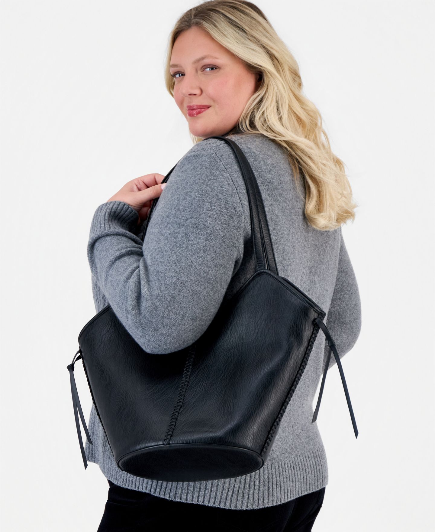 Женская сумка Style & Co Braided-Edge V-Shaped Tote, цвет: Чёрный — фото 7