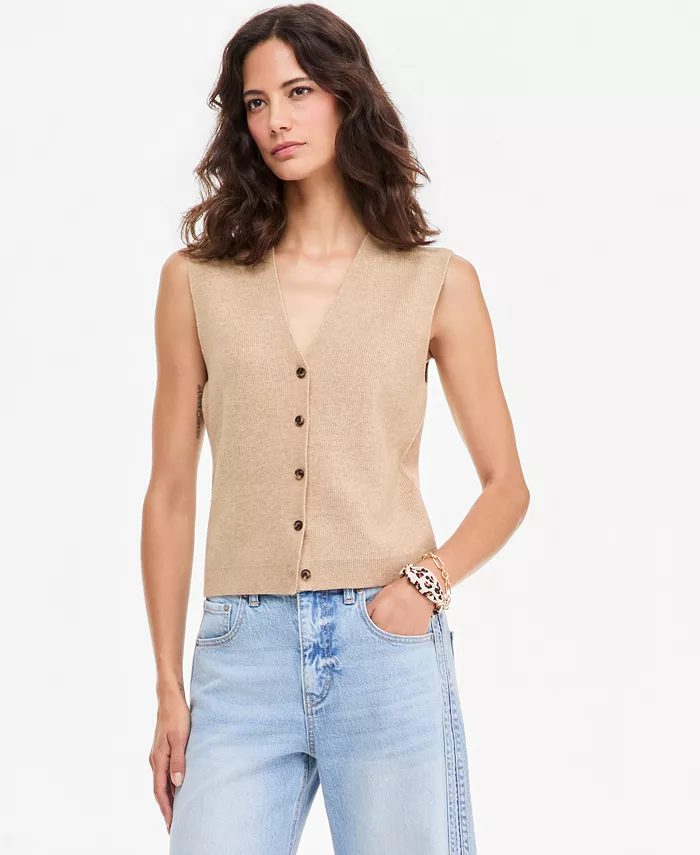 Women's V-Neck Button-Front Sweater Vest - thumbnail 8