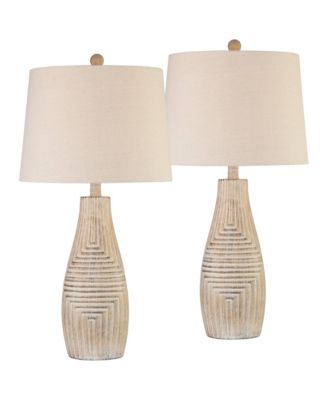 Chico 27" Tall Modern Southwest Rustic Table Lamps Set of 2 Light Wood Finish Living Room Oatmeal Shade