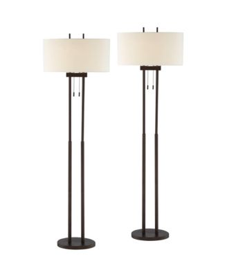 Roscoe Modern 62" Tall Standing Floor Lamps Set of 2 Lights Twin Pole Pull Chain Roman Bronze Finish
