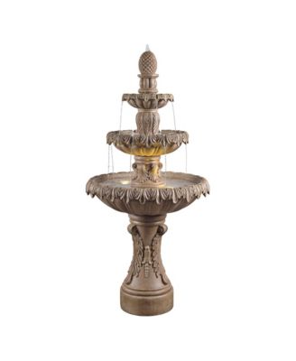 Ibiza 62" High Large Italian Outdoor Decor Sand Stone Floor Fountain with Light LED 3-Tier Outside Garden Patio