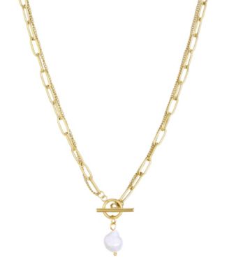 Tarnish Resistant Gold Layered Natural Freshwater Pearl Toggle Necklace