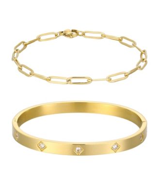 Tarnish Resistant Gold Paperclip Chain and Star Cuff 2-Piece Set