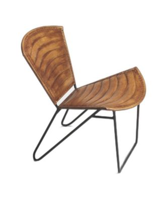 23"  Leather and Iron Striped Side Chair