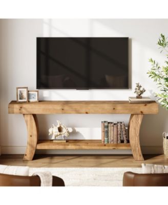 Solid Wood TV Stand for 55/60/65/75" TVs, Farmhouse TV Console, Low Entertainment Center with Storage for Living Room