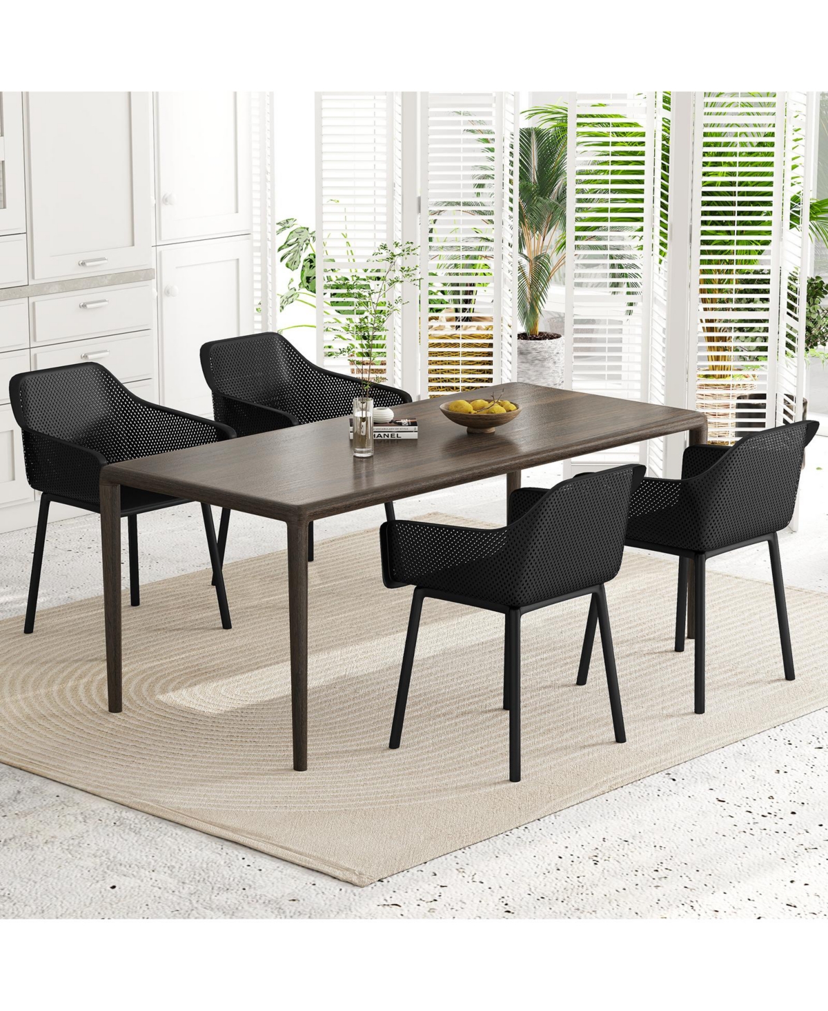 Slickblue Set of 4 Kitchen Armchairs Plastic Dining Chairs Breathable Mesh Back