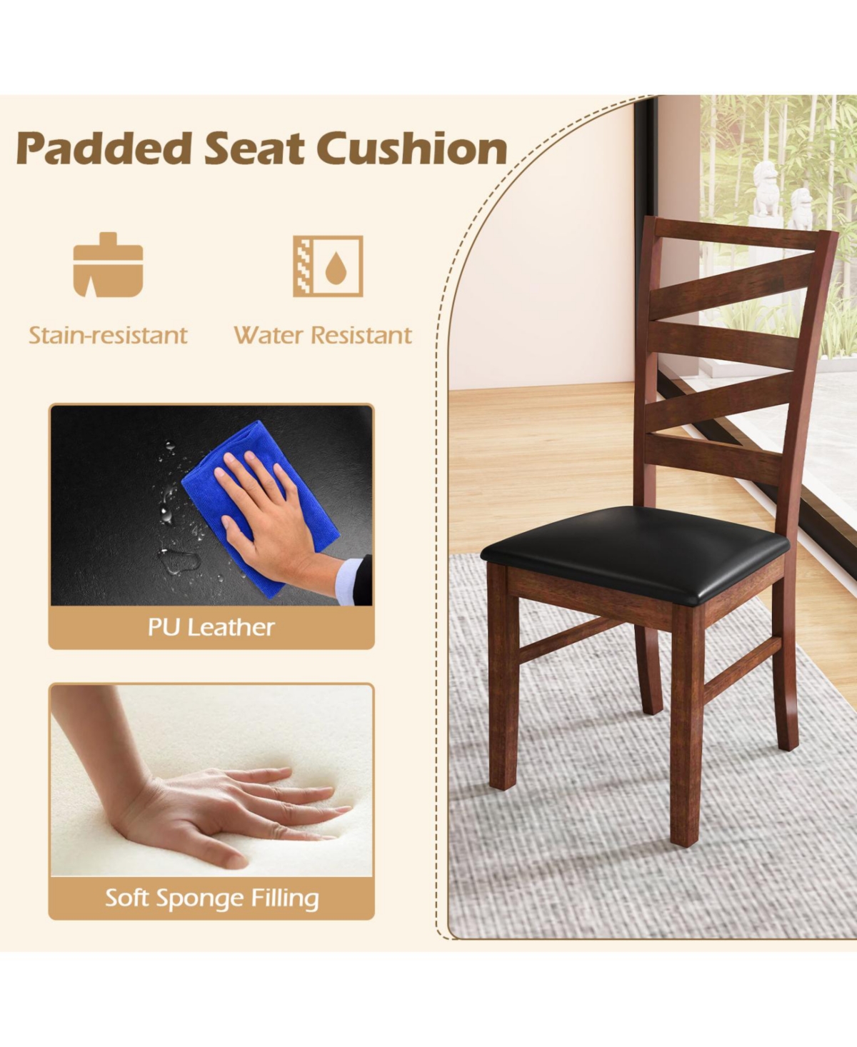 Slickblue Set of 2 Dining Chairs with Rubber Wood Legs Kitchen Side Seating