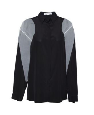 Women's Silk Contrast Panel Button-Front Shirt