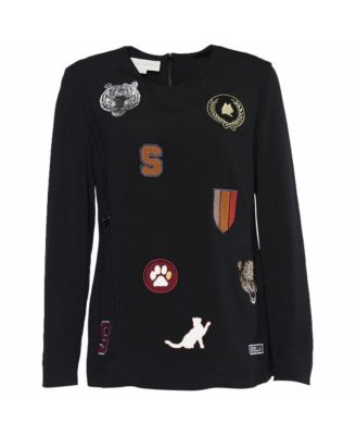 Women's Embroidered Patch Crepe Long Sleeve Top