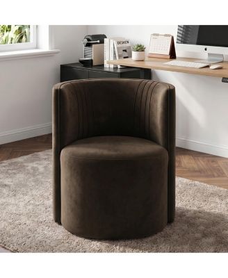Vanity Chair for Makeup Table, Velvet Barrel Chair with Hidden Casters, Upholstered Tub Accent Chair with Curved Back, Space-Saving