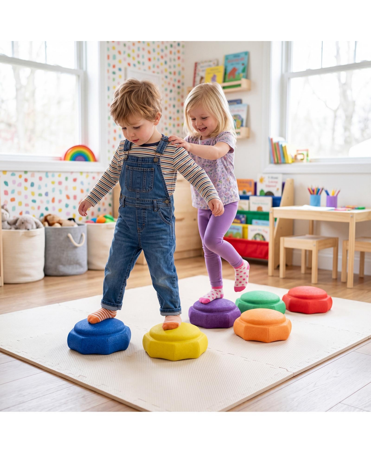 Gymax 6 Piece Stepping Stones for Kids Non-Slip Balance Sensory Toys Indoor Outdoor