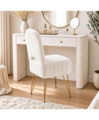 Vanity Stool Chair with Backrest, Square Ottoman with Hidden Storage Compartment, Soft Teddy Fabric, Modern Style for Bedroom