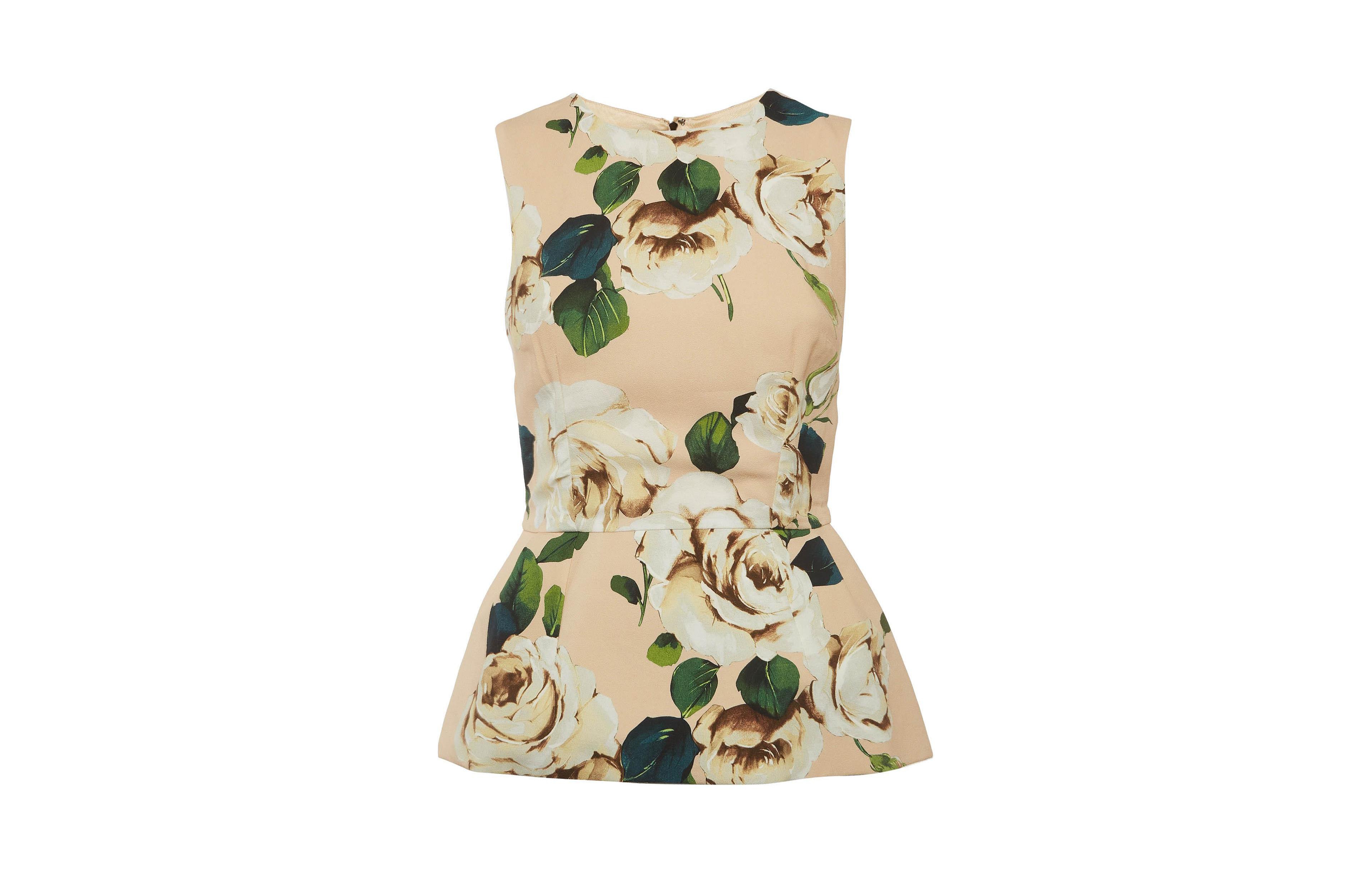 Pre-Owned Dolce & Gabbana Women's Floral Print Crepe Peplum Top