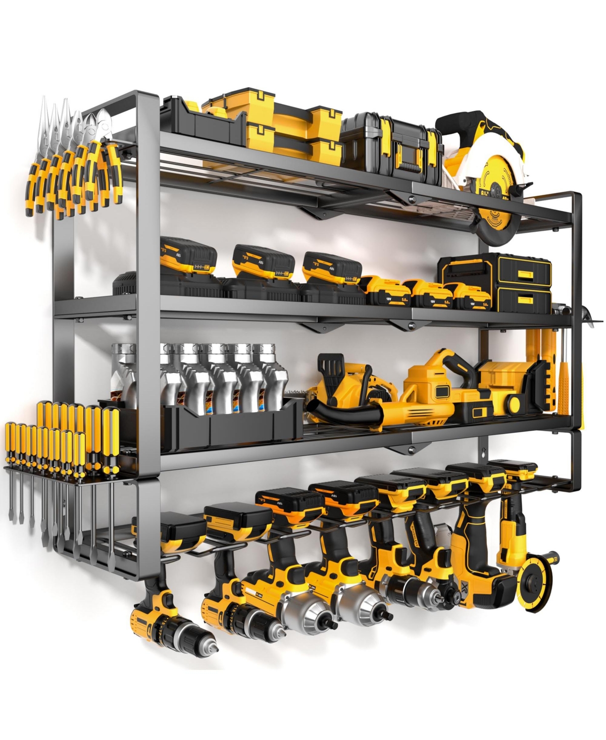 Power Tool Organizer Wall Mount 4-Tier Metal Rack Drill Holder Garage Storage - 32 inch 4 tier extra tall)
