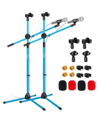 Dual Microphone Stand 2 Pack, Adjustable Tripod Floor Stand with Boom Arm