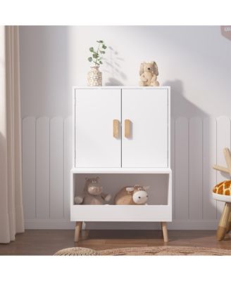 Kids Toy Storage Cabinet with Doors and Open Shelf