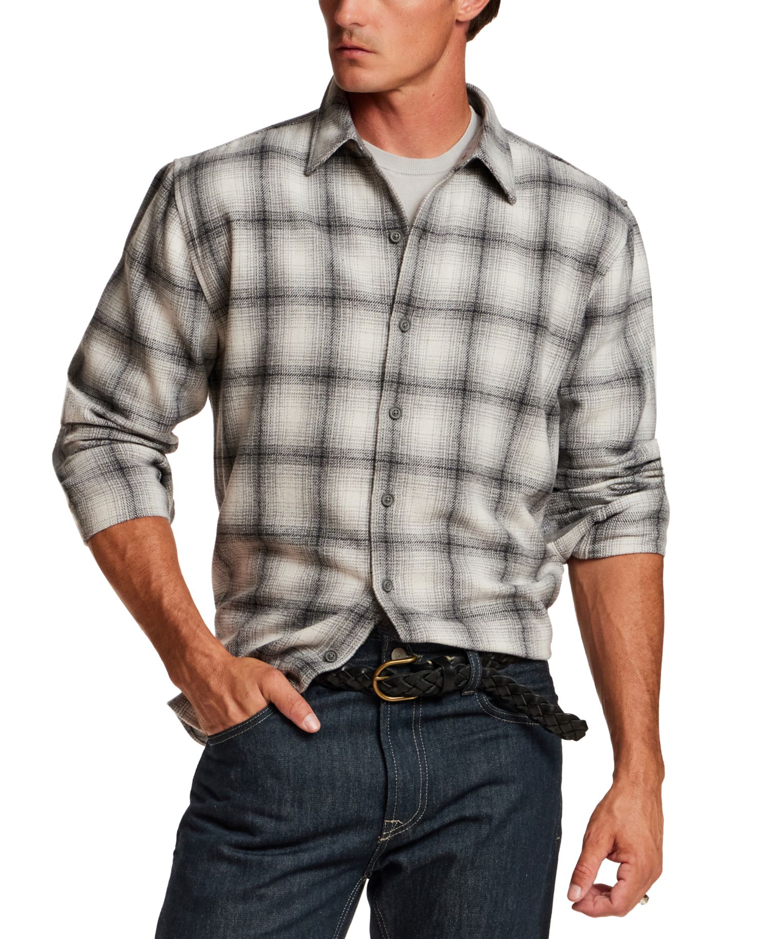 Men's Plaid Faux Wool Overshirt Jacket