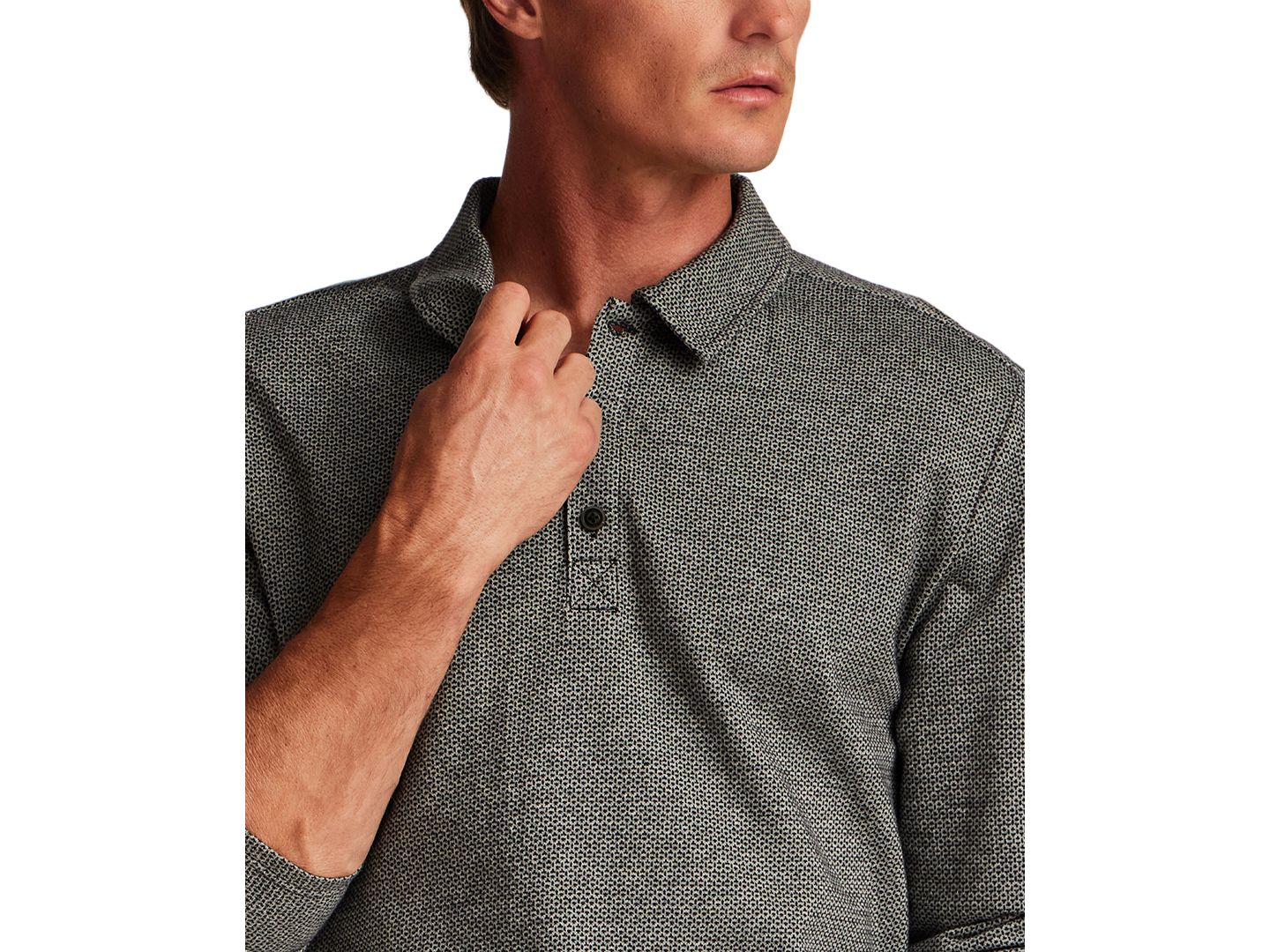 Мужское поло Vintage & Black Neat Print Knit Polo Shirt, цвет: Серый меланжевый — фото 4