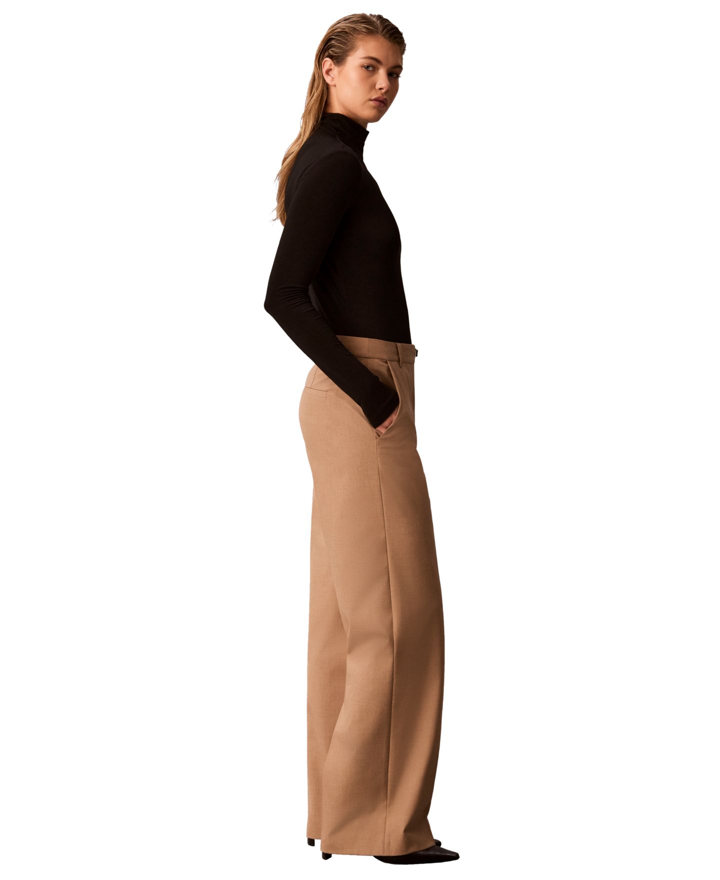 Женские брюки Calvin Klein Wide-Leg High-Rise, цвет: Туманный меланжевый — фото 3
