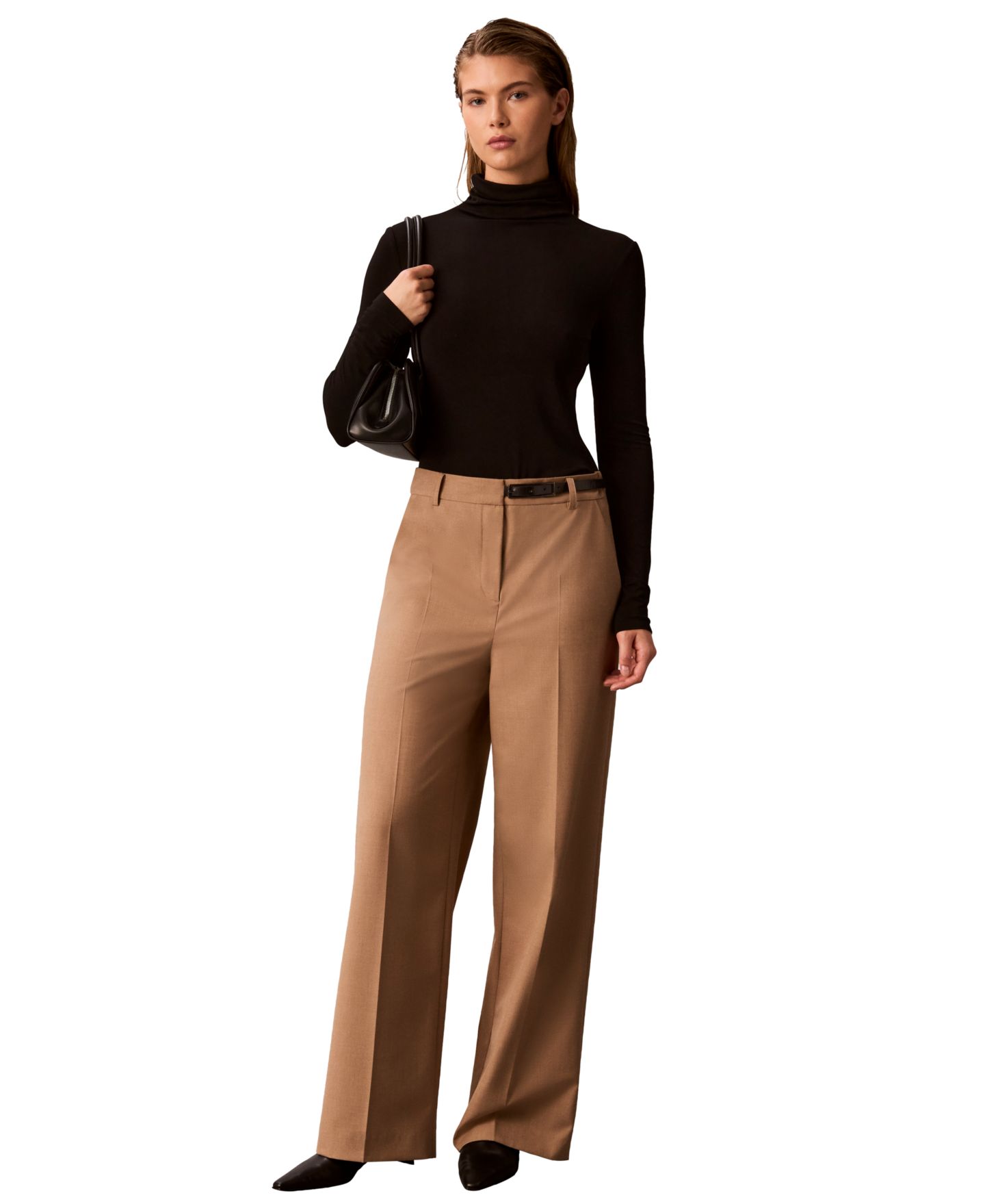 Женские брюки Calvin Klein Wide-Leg High-Rise, цвет: Туманный меланжевый — фото 2