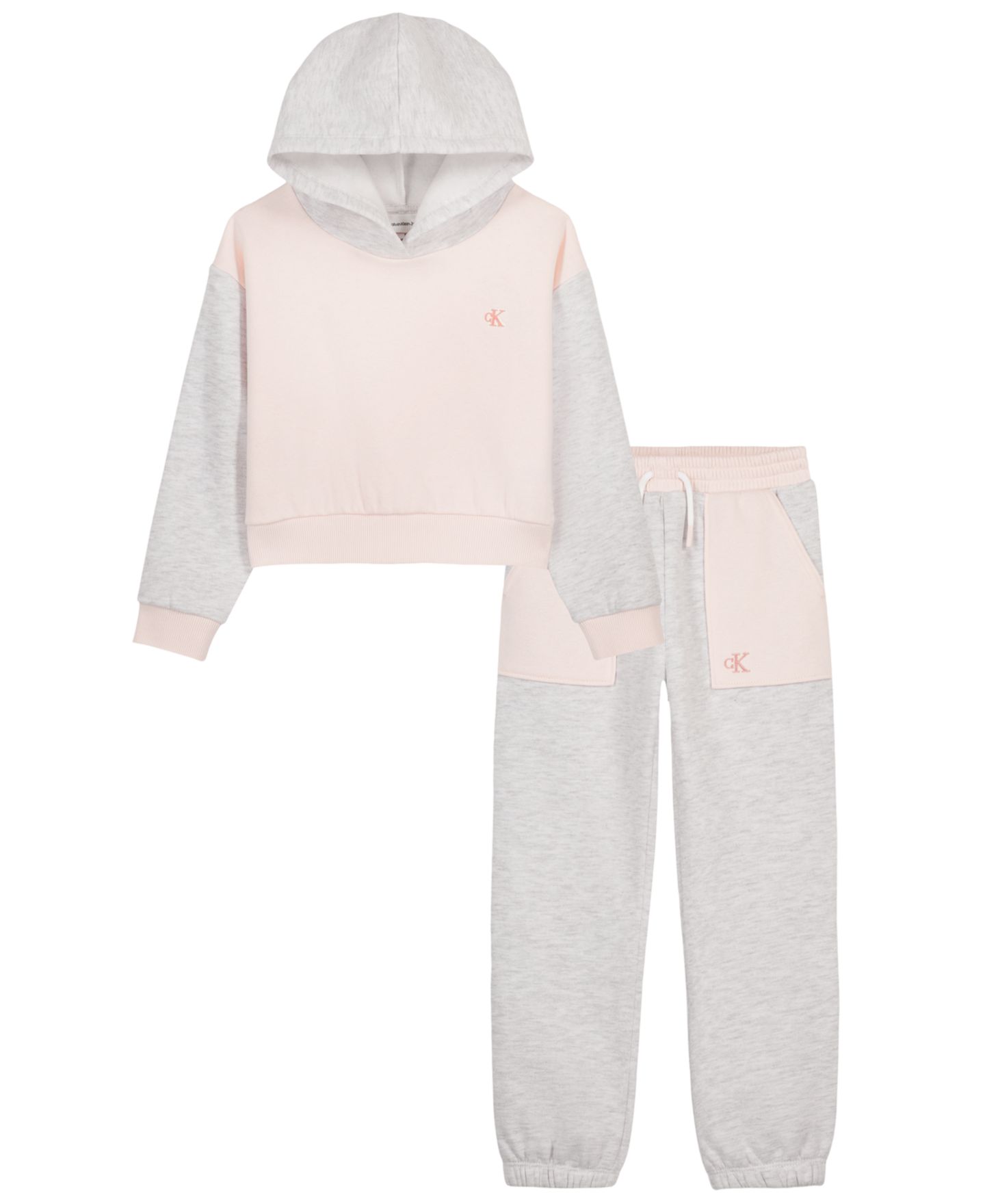 Комплект Calvin Klein Color-Block Hoodie and Joggers, 2-Piece Set для девочек, цвет: Розовый / Серый — фото 5