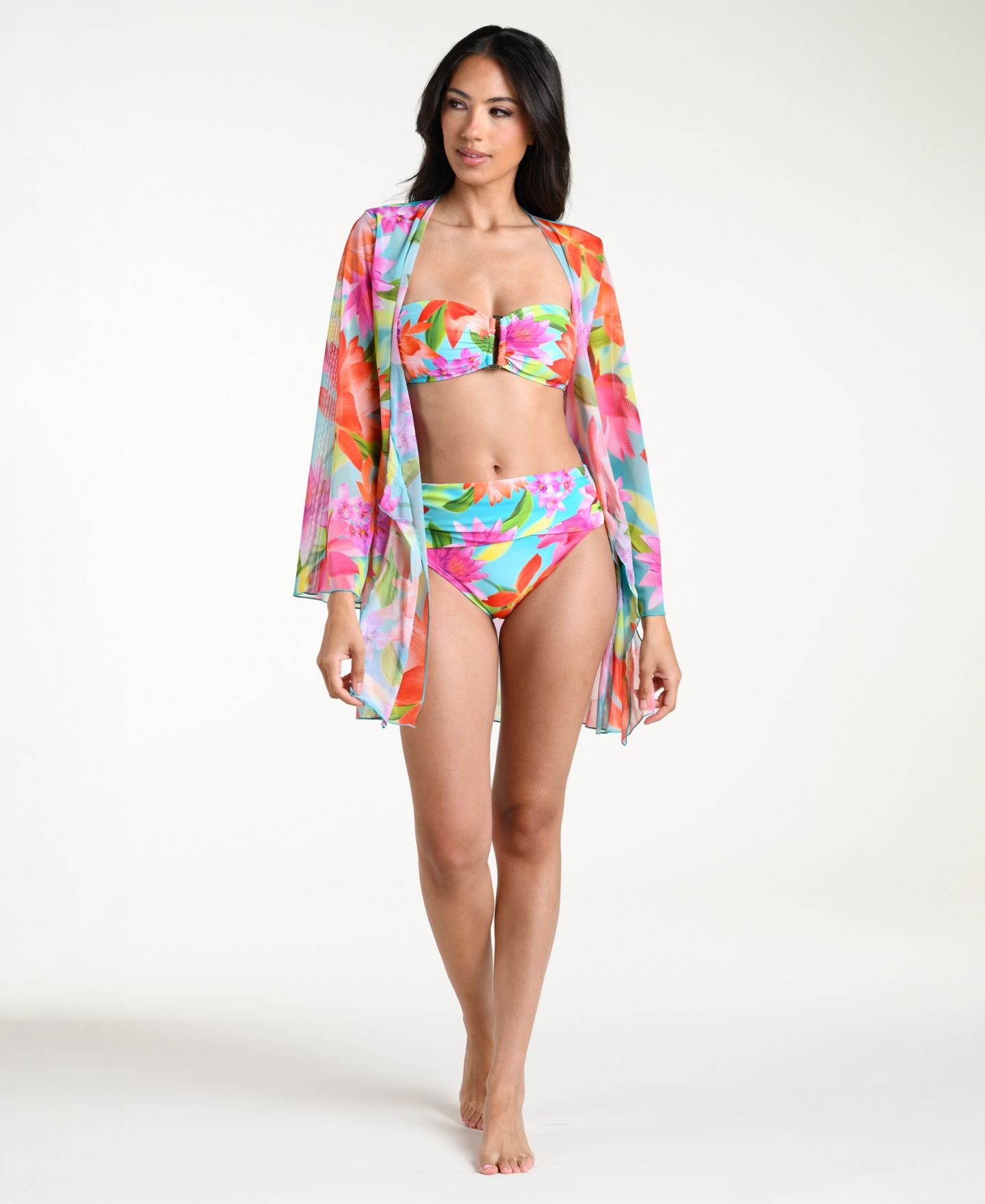 Женское платье La Blanca Sunset Botanica Tie-Front Swim Cover-Up Kimono, цвет: Розовый разноцветный — фото 3