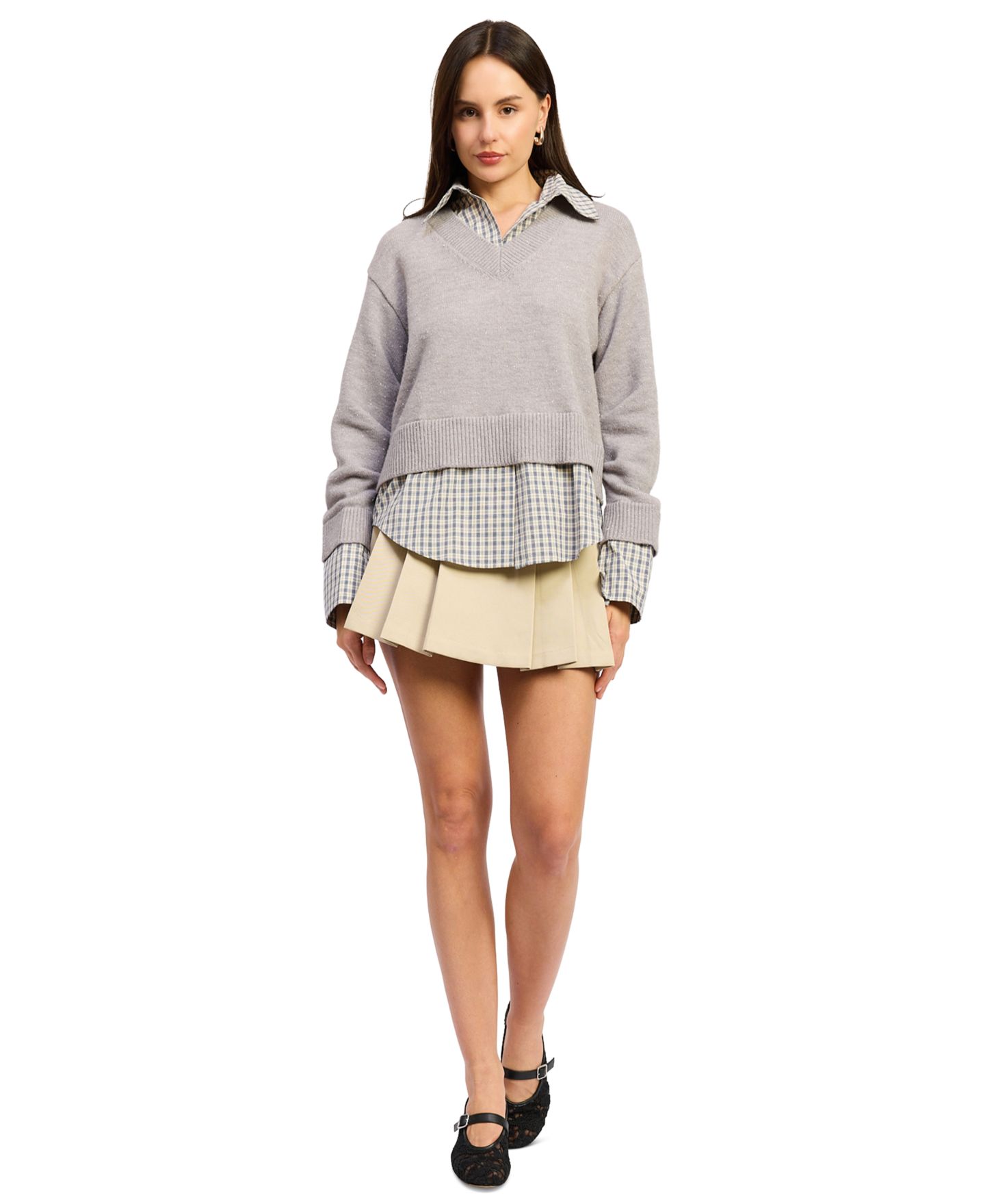 Женская юбка En Saison Annie Side Zipper, цвет: Бежевый тёмно-синий — фото 7