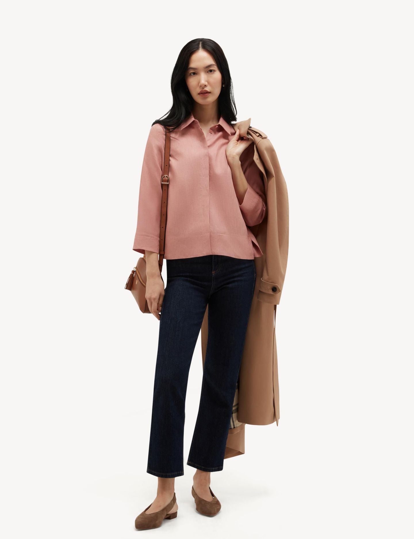 Женская рубашка Hobbs London Nita Three-Quarter Sleeve Linen, цвет: Softpeachpink — фото 3