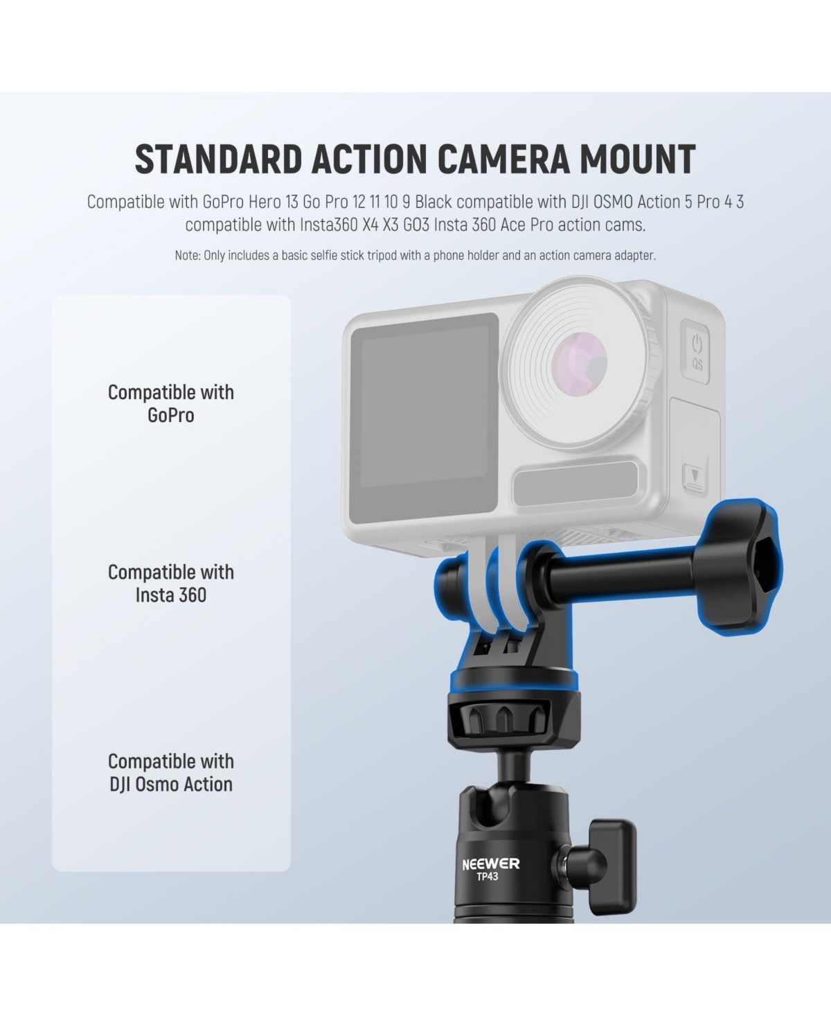 Neewer TP43 Camera Tripod for select GoPro, Dji and Insta360 action cameras