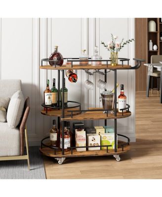 Elegant 4-Tier Gold Bar Cart with Wine Rack and Glass Holder Mobile Serving Cart on Wheels with Metal Storage Shelves for Dining, Living Room