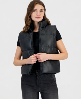 Juniors' Faux Leather Puffer Vest