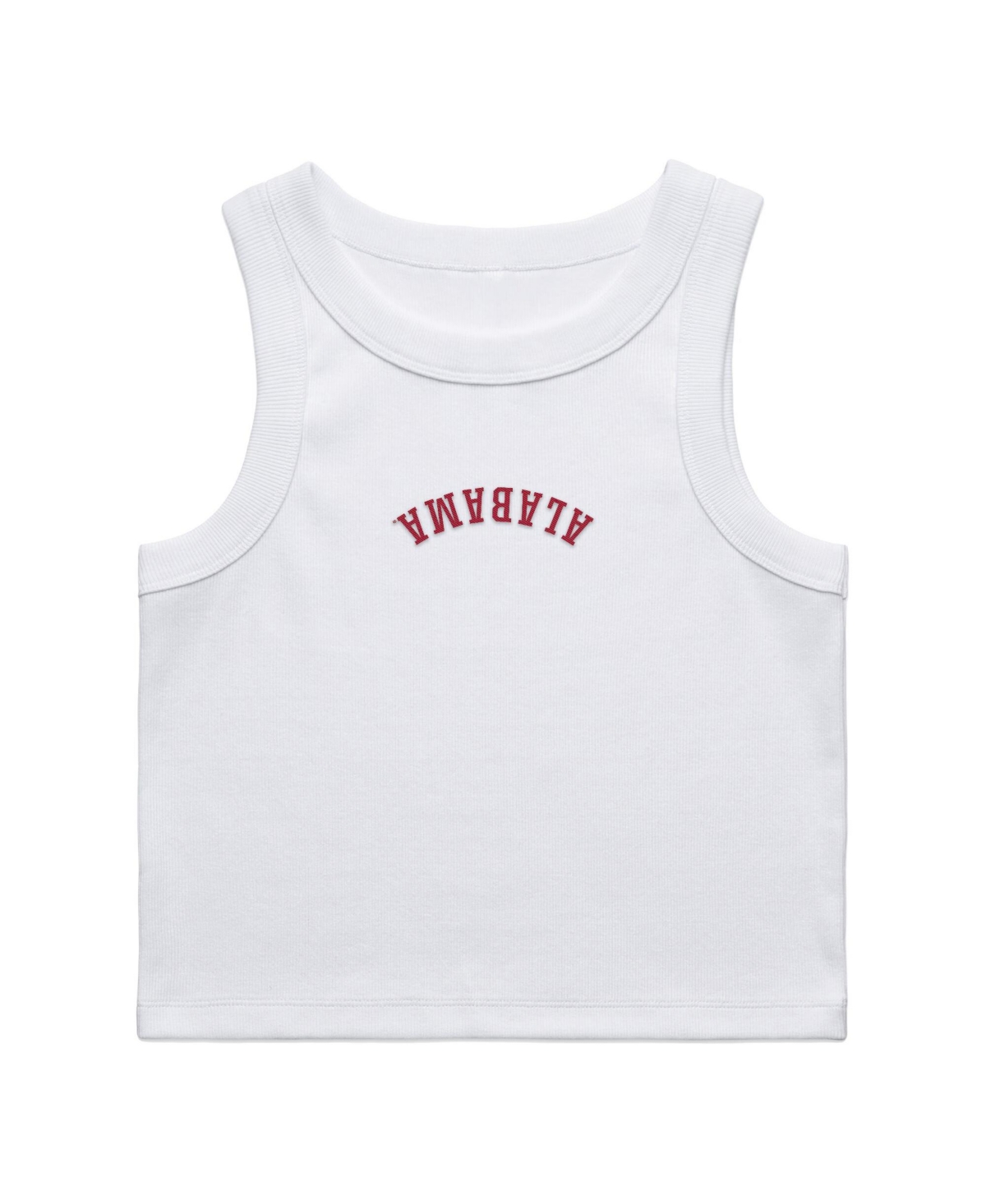 Uscape Apparel Women's White Alabama Crimson Tide Upside Down Embroidery Ribbed Cropped Tank Top
