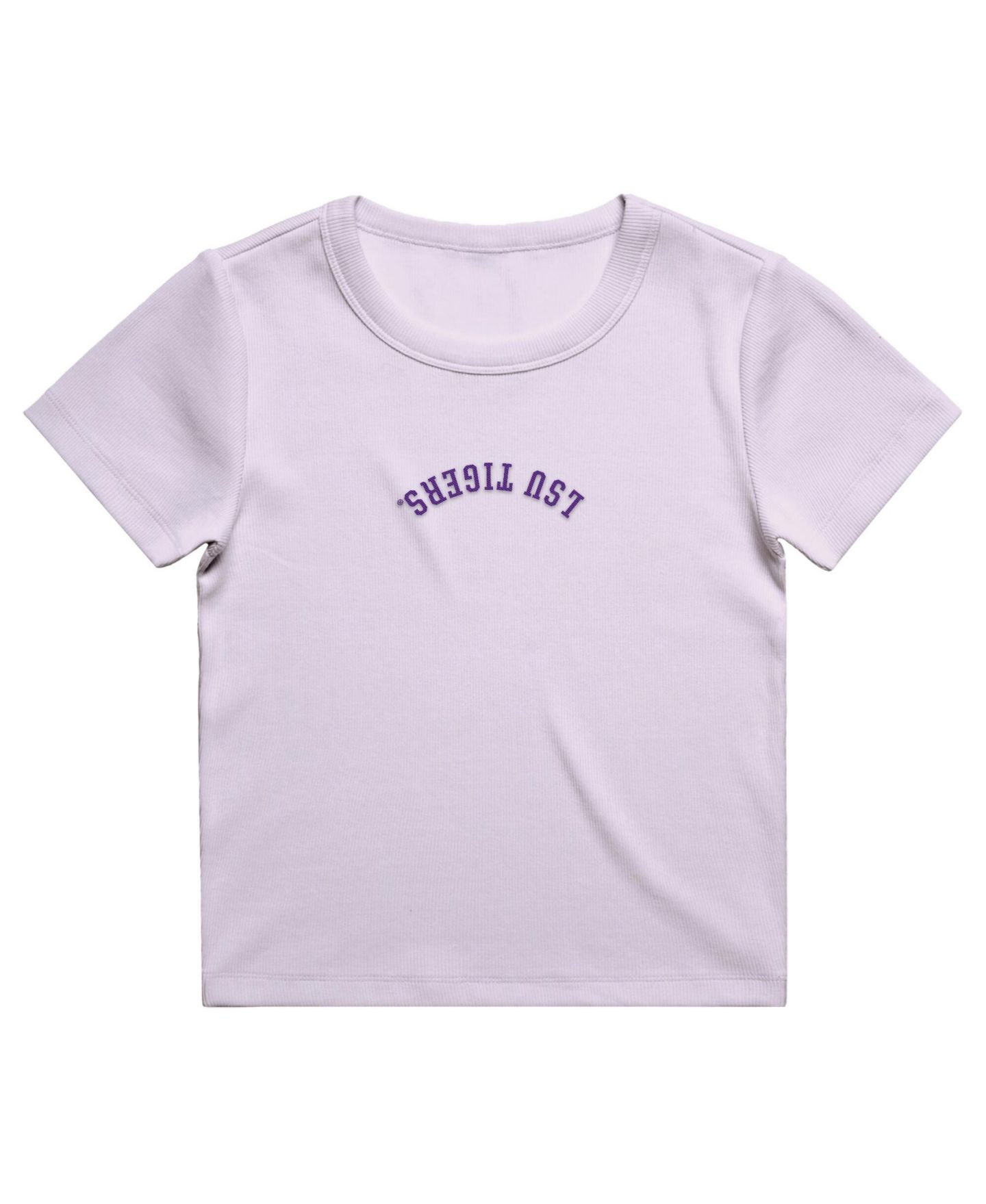 Женская футболка Uscape Apparel Purple LSU Tigers Upside Down Embroidery Ribbed Cropped — фото 2