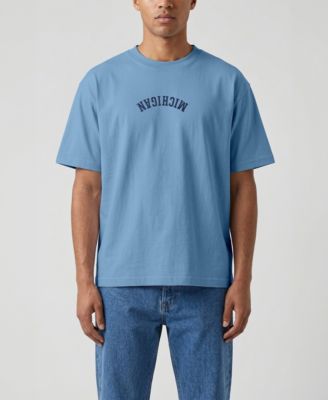 Men's Light Blue Michigan Wolverines Upside Down Embroidered Vintage Heavyweight T-Shirt