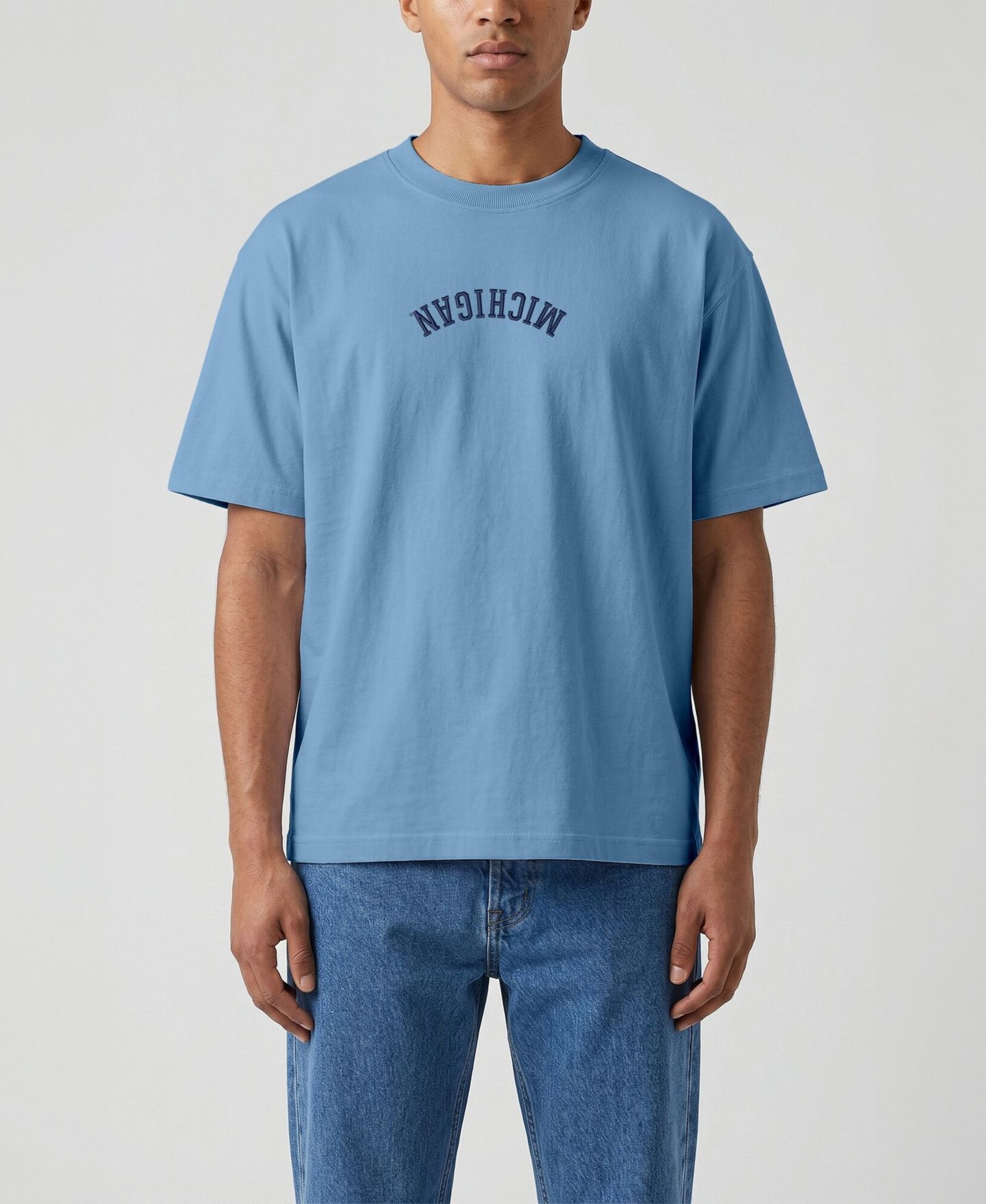 Мужская футболка Uscape Apparel Light Blue Michigan Wolverines Upside Down Embroidered Vintage Heavyweight — фото 1