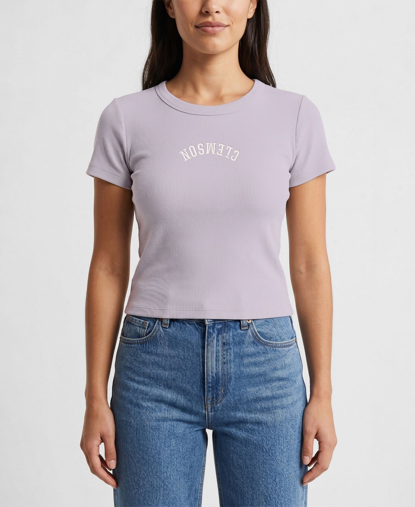 Женская футболка Uscape Apparel Purple Clemson Tigers Upside Down Embroidery Ribbed Cropped — фото 1