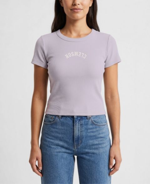 Женская футболка Uscape Apparel Purple Clemson Tigers Upside Down Embroidery Ribbed Cropped