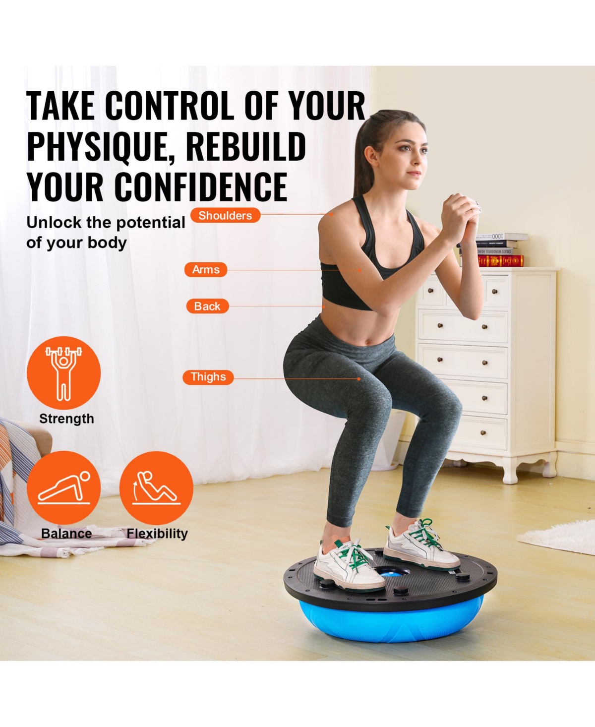 Vevor Half Exercise Ball Trainer Yoga Balance Stability Ball Resistance Band