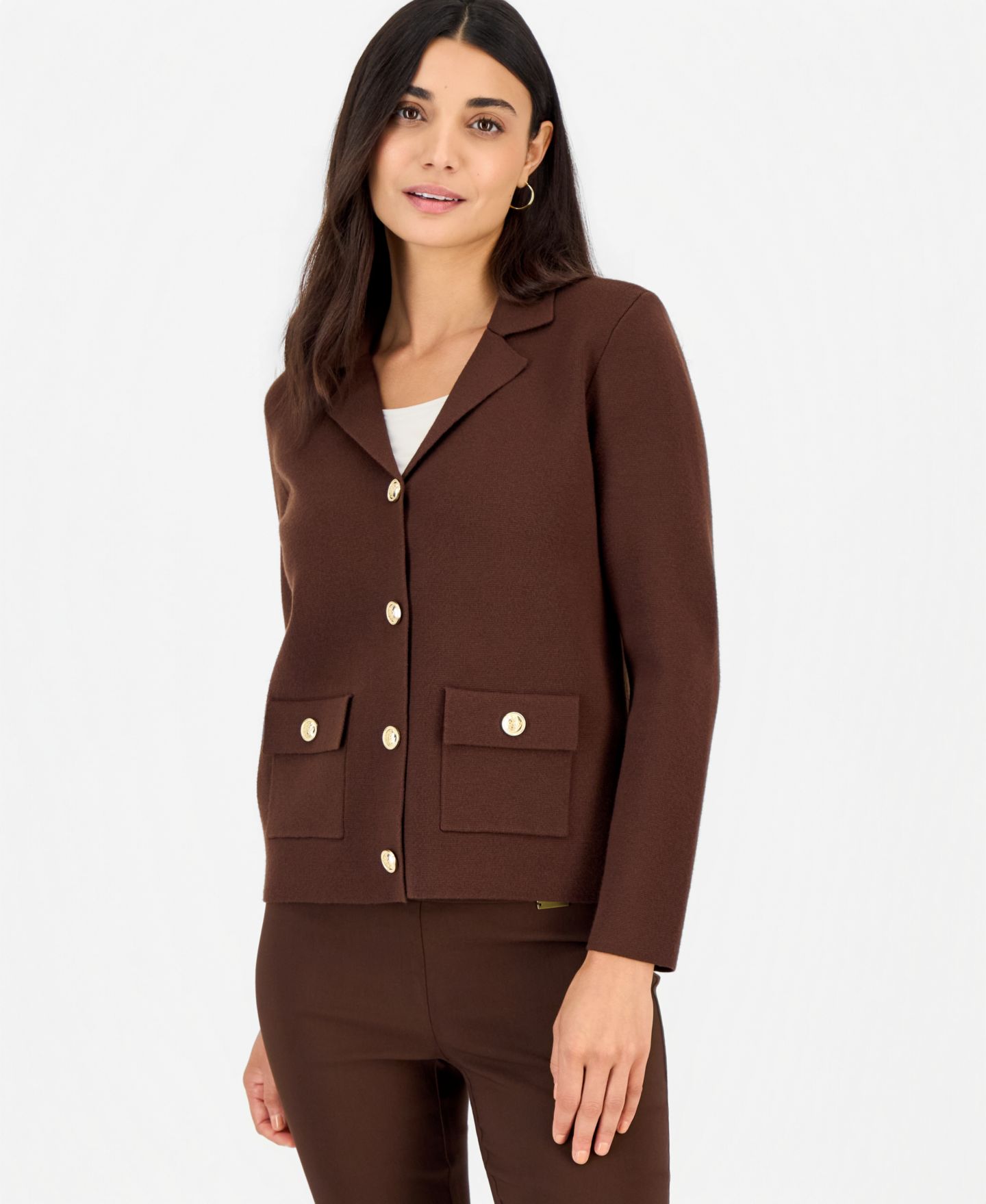 Женский кардиган I.N.C. International Concepts Petite Button-Front, цвет: Кофейный — фото 1