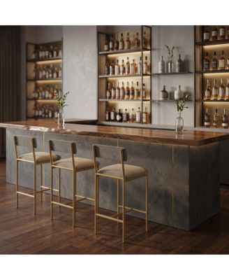 Set of 6 25.5 Inch Counter Height Bar Stools with Velvet Cushion Seat and Gold Metal Frame