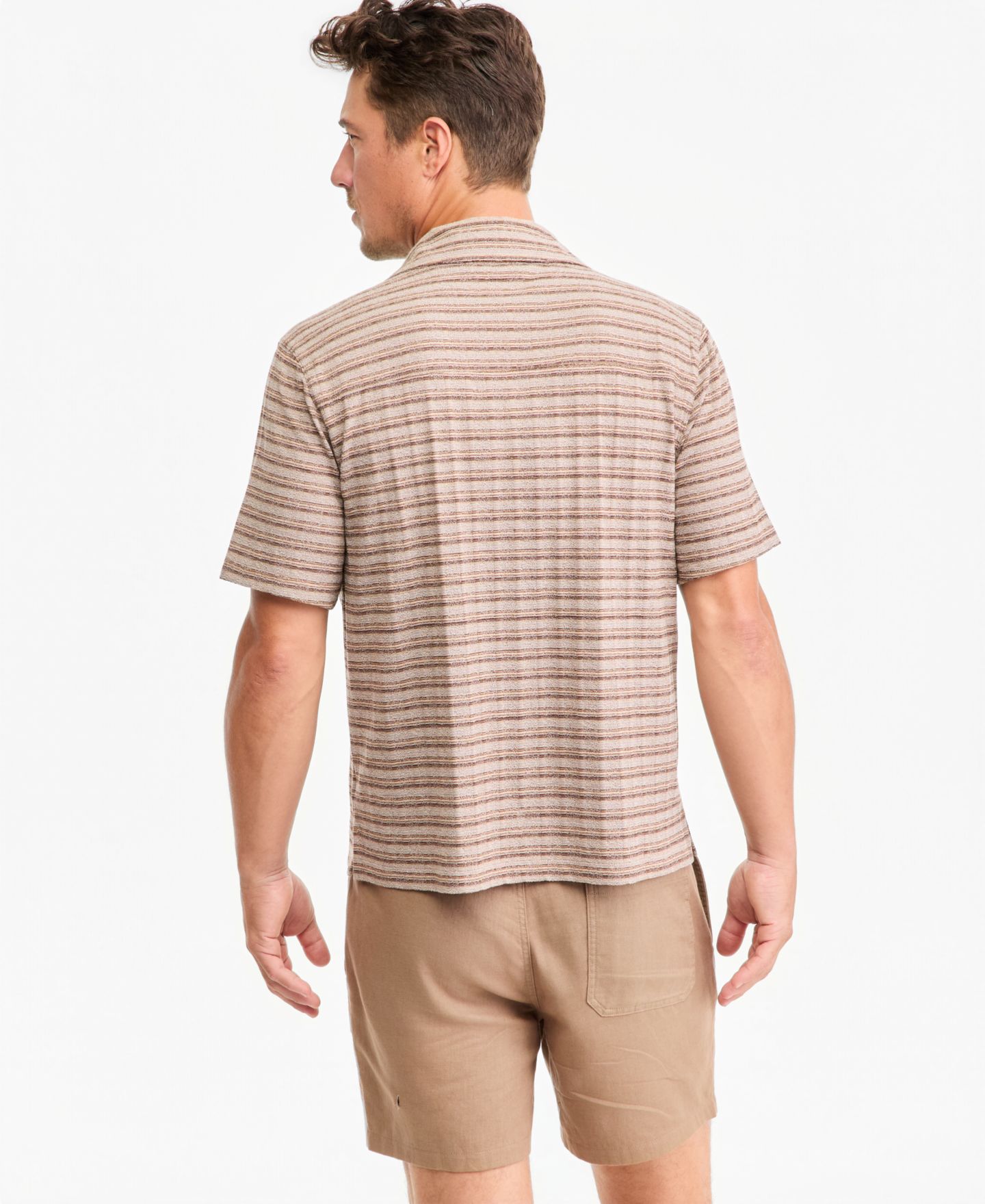 Мужская рубашка Sun + Stone Short-Sleeve Stripe Texture Pocket Camp, цвет: Коричневый — фото 2