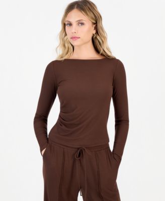 Petite Rib-Knit Asymmetric Top