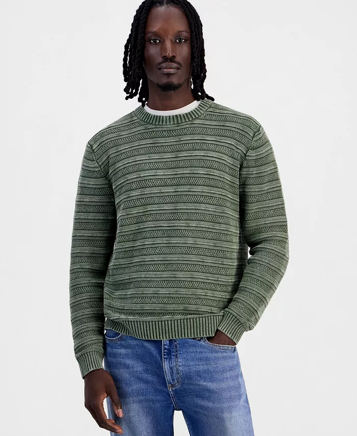 Men's Acid-Washed Textured Stripe Long-Sleeve Sweater - thumbnail 8