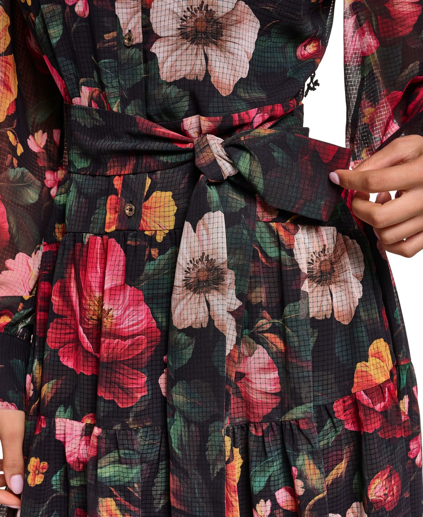Женское платье KARL LAGERFELD PARIS Printed Grid Chiffon Shirtdress, цвет: Чёрный / Комбинированный — фото 4