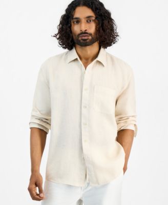 Men's 100% Linen Relaxed Long-Sleeve Garment-Dyed Shirt