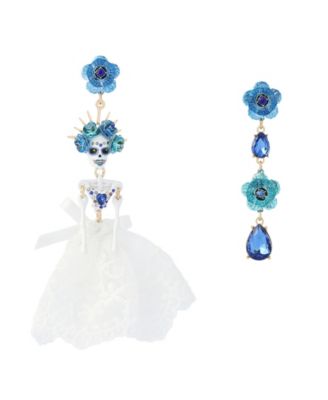 Faux-Stone Sugar Skull Bride Drop Earrings