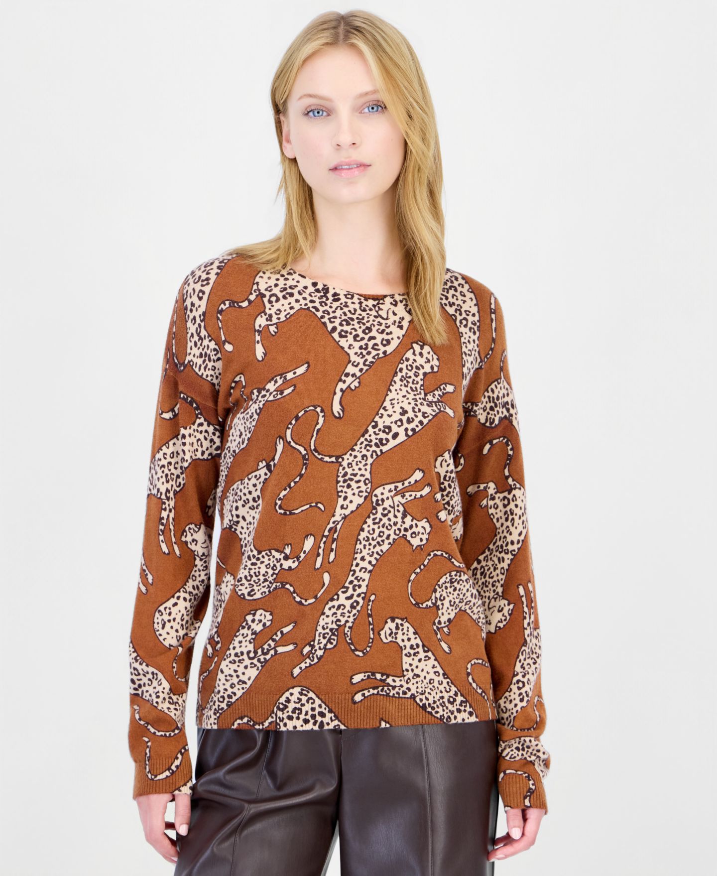 Женский свитер T Tahari Long-Sleeve Leopard-Print, цвет: Глиняный коричневый — фото 3